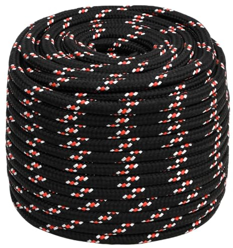 Homgoday Bootsseil Ankerleine Festmacher Tauwerk Seil Tau Geflochten Flechtleine Gartenseil Outdoorseil Allzweck Seil für Bootsport Segeln Polyester Schwarz 18 mm 100 m Polypropylen