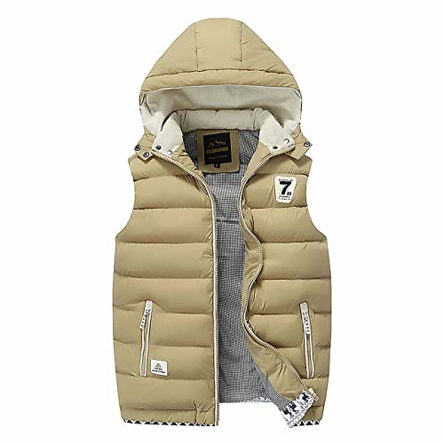 Generisch Herren Weste Outdoor, Jacke Herbst Reißverschluss Regelmäßige Mit Vielen Taschen Trachten Männer Fahrrad Lammfell Kapuze Stepwesteweste 90Ziger Herrenweste Vest (3XL, Khaki)