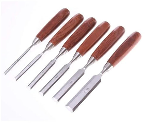 Set di scalpelli Set di scalpelli for legno da 6 pezzi, set di scalpelli for legno in acciaio al cromo vanadio, for la lavorazione professionale del legno, espositore in legno Artisti