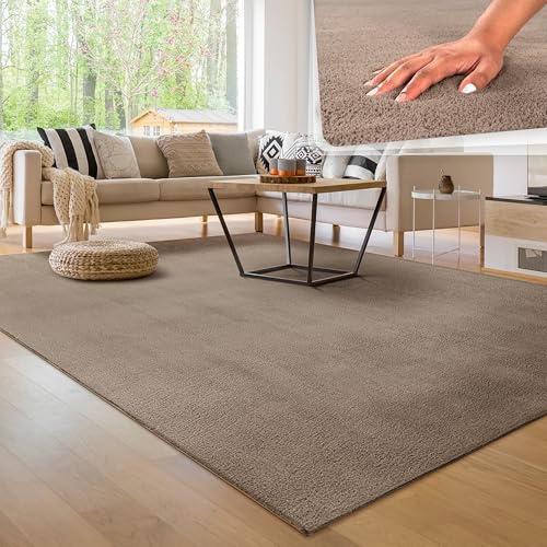 Paco Home Moderner Kuscheliger Wohnzimmer Teppich Kurzflor waschbar flauschig Weich Einfarbig Felloptik zeitlos stilvoll rutschfest pflegeleicht, Grösse:140x200 cm, Farbe:Taupe
