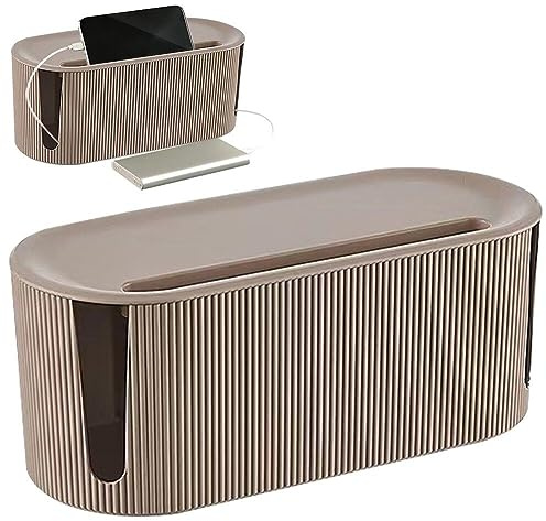 Generic Plastic Cable Tidy Box with Lid, Brown, 12.2 x 4.92 x 5.31 inches, Cable Management Box for Power Strips and Extension Leads
