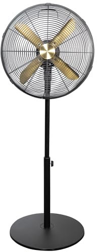 Russell Hobbs 16” Metal Pedestal Fan in Brushed Gold & Black, 3 Speed Settings, Powerful Airflow, Ergonomic Design, Tilt and Oscillating Features, 4 Curved Blades, Up To 2 Years Guarantee, RHMPF1601BG