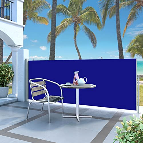 ShCuShan Ausziehbare Seitenmarkise 120x300 cm Blau Balkon Windschutz Ohne Bohren Sichtschutz Ausziehbar