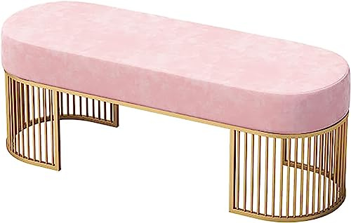 Lujo Terciopelo Tapizado Banco Asiento con Base Dorada,Entrada Banco De Zapatos Organizador De Almacenamiento De Zapatos,Elegante Señoras Taburete De Tocador Multifunción Sofá Banco-Rosa 100