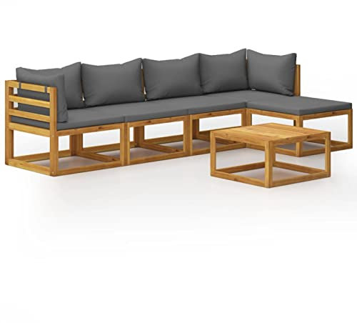 Homgoday 5-TLG. Garten Lounge Gartenmöbel Set Balkonsofa Sitzgruppe Balkonmöbel Gartensofa mit Auflagen Sitzbank Gartenlounge Terrassenmöbel Loungemöbel Massivholz Akazie