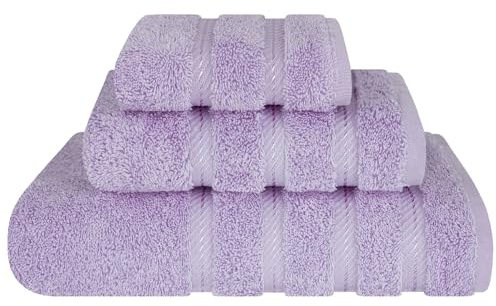 American Soft Linen Premium 3 Piece Towel Set, 1 Bath Towel 1 Hand Towel 1 Washcloth, 600 GSM 100% Cotton Turkish Towels for Bathroom, Lilac Towel Set