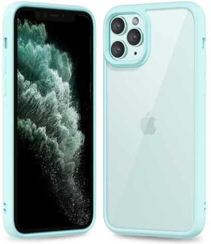 oakxco Thin Slim Clear case for iPhone 11 Pro Max, Transparent Hybrid Hard Shell Plastic & Soft Silicone Rubber Bumper, Non-Yellow Acrylic Protective Lightweight Cover for Women, Mint Green