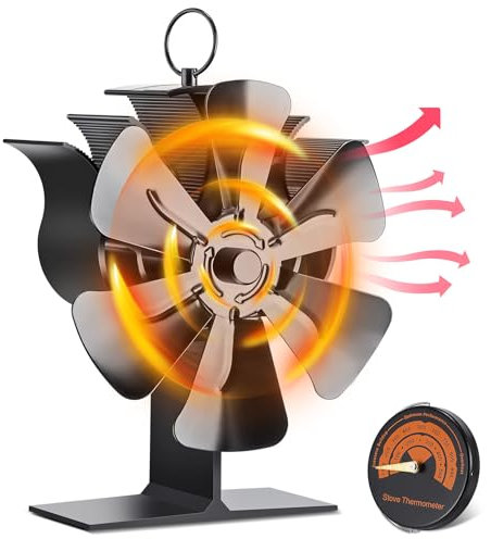 ONEVER Ventilatore Per Stufa, Ventola Stufa Legna con 6 Pale, Ventilatore per Camino e Termometro senza Elettricità Alimentato Calore Ventola, Silenzioso per Stufa/Camino (2 Pezzi)