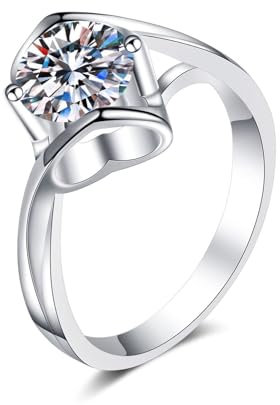 AMDXD 14 Karat 585 Weißgold Freundschaftsringe Echte Goldschmuck, Klassiker Pärchen Ringe mit Labor Diamant 0.5 Karat (Rundschliff, VVS1), Gold 585 Trauringe Damen, Gr.58 (18.5)