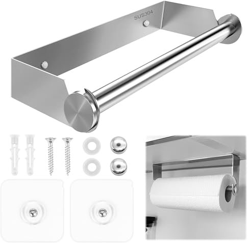 Soporte para rollos de cocina sin taladrar, soporte de acero inoxidable para cocina, soporte para rollo de cocina, soporte para rollos de cocina, soporte para rollos de cocina, soporte para rollos de