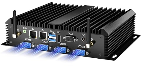 Kinupute Industrie Mini PC, Ordinateur de Bureau sans Ventilateur Core i7-5500U 2.4-3.0GHz, Windows 10 Pro, 16G RAM, 512G SSD, Dual LAN, 6xCOM RS232, 4xUSB 3.0, Ports HDMI/VGA, Auto Power on