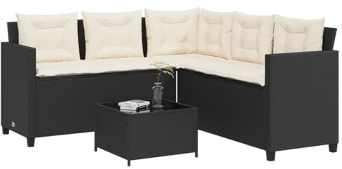 Keyroto Gartensofa wetterfest Balkon Lounge L Form Balkonmöbel Kleiner Balkon Balkonsofa Garten Lounge Set Gartenmöbel Klein Lounge Sofa Outdoor Rattan Ecklounge-Schwarz-