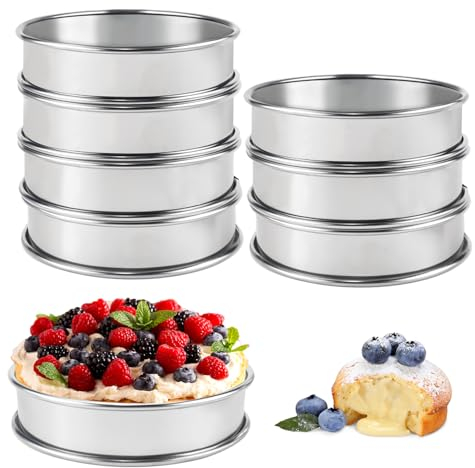 QGGTQG Crumpet Anillos para hornear, 10 cm, 8 unidades, acero inoxidable 304, anillos para tartas, fáciles de desmoldear, anillos redondos para magdalenas para panqueques, huevos, magdalenas (10 cm)