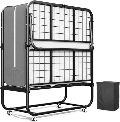 SHAIRMB Klappbett Mit 10 cm Memory Foam-Matratze, Tragbares, Faltbares, Rollbares GäStebett Auf RäDern, Kompakter Metallrahmen, Einzel-Klappbett, Office Camp Sleeper,A,75 * 190cm