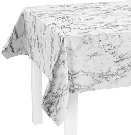LILENO HOME Nappe lavable au mètre - 220 x 140 cm (bord coupé) - Motif marbre gris - Toile cirée imperméable idéale comme nappe ou chemin de table pour bancs de bière