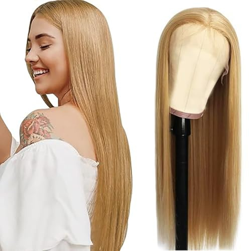 Salharer Echthaar Perücke für Damen Perücken Straight Human Hair Wig 13x6 Lace Front Wig 100% Brasilianisches Perücken Echthaar mit Babyhaar Any Part Honey Blonde Color 30 Inch