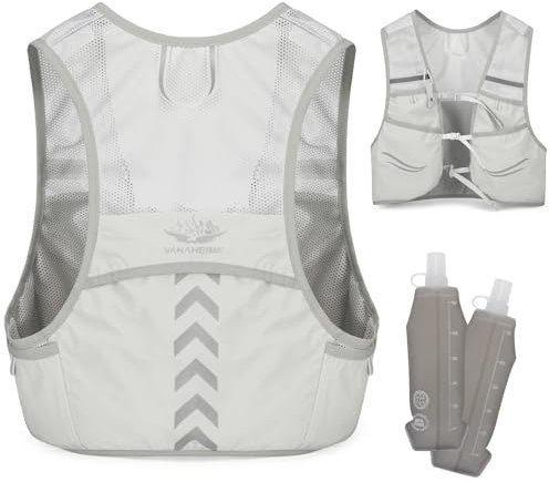 Outplea Laufweste mit 2 Stück 500ml Soft Wasserflasche, Leicht Laufrucksack Herren Damen, Trinkrucksack Trinkweste für Tailrunning Laufen Marathon Zubehör,Grau