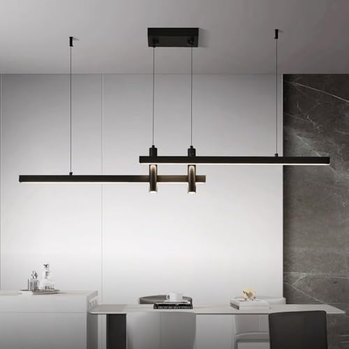 HUASHARE Modern Black Linear Pendant Lights Kitchen Island Lighting Minimalist Led Chandeliers Pool Table Light Dimmable Ceiling Hanging Light Fixture Dining Room with Remote Control (47in)