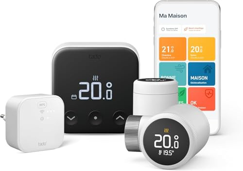 tado° Starter Kit X für mehrere Räume - mit 2 Heizkörperthermostaten und verkabelten Wandthermostat für die Boilersteuerung, Heizungssteuerung per App und Smart Speaker (Alexa, Siri), Matter & Thread