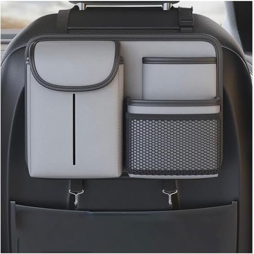 LJHGYUOAYT Auto-Rücksitz-Organizer Für VW Taigo/Tiguan/Touareg, Aufbewahrungstasche für den Rückenlehnenschutz aus Pu-Leder mit faltbarem Tablettzubehör,D/Grey