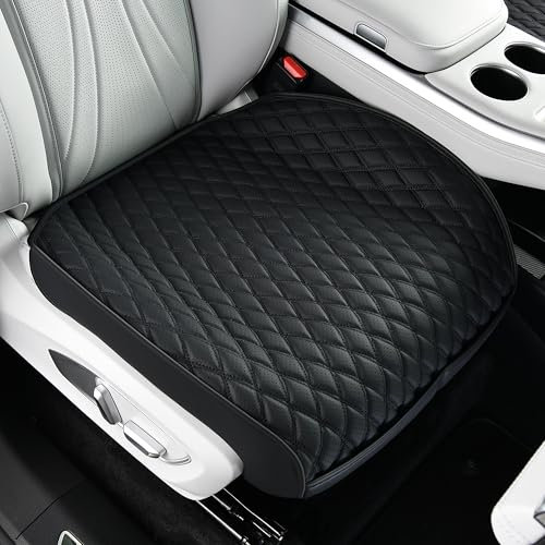 POKSRI 1p car seat Cover Faux Leather Front seat Black Cushion,Universal Vehicle SUV Cover,Car Seat Protector Waterproof,Anti-Slip(Front Bottom)