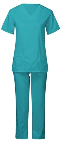 NSICBMNO Zweiteiliges Outfit für Damen, Uniform, Schlupfkasack, Übergröße, kurzärmelig, V-Ausschnitt, T-Shirts, Jogger, Hose, Tunika, Tops mit Taschen, Stillhose, Lounge-Sets, Reise-Outfit,