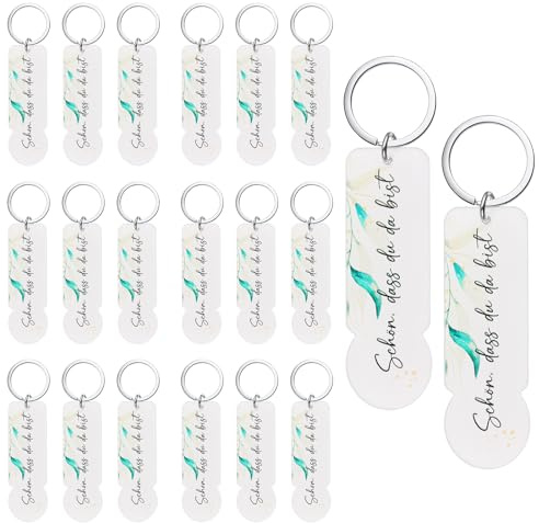 Hestya 20 Stück Acryl Einkaufswagenchip Schlüsselanhänger „Schön, dass du da bist“ - Ideal Als Gastgeschenk für Hochzeiten, Abschluss, Taufen, Geburtstage Feiern