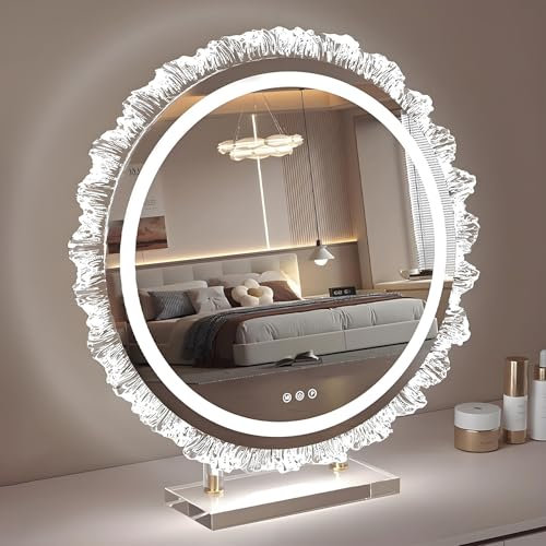 Generisch Schminkspiegel mit Beleuchtung, Badspiegel Ohne Bohren, Kosmetikspiegel mit Licht, HD-Silberglas mit One-Touch-Dimmung, Drehbar mit Acrylrahmen for Pflege und Schönheit