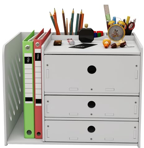 Kaishuai Organisateur de Bureau,Rangement Bureau Organisateur avec 1 Porte-revues-3 Stylos Compartiments et 3 compartiment rangement tiroir pour bureau,maison,école,Organiseurs multimédia