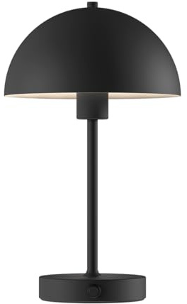 skølm Aeriala Tischlampe Schwarz – LED Schreibtischlampe aufladbar mit USB-C – Tischleuchte Pilzform kabellos – Akku Nachttischlampe dimmbar – kleine Metall Lampe mit Touch – bis zu 10h Leuchtdauer