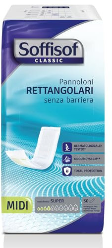 Soffisof Classic Pannoloni Rettangolari senza Barriera - 30x Pannoloni per Anziani - Assorbenza fino a 4 Gocce - Ausili Incontinenza Uomo e Donna, Confezione Singola
