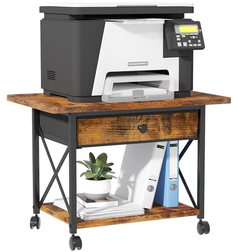 EasyCom Large Printer Stand with Fabric Storage Drawer and Locking Wheels