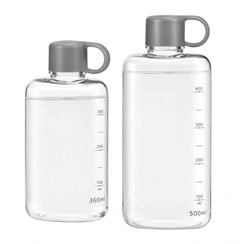 HEMOTON 2 Stück Flache Trinkflasche für Tasche & Rucksack | Eckige Wasserflasche Flach Auslaufsicher mit Griff, BPA-Frei Tritan Reise Trinkflasche Klein für Büro Sport Schule