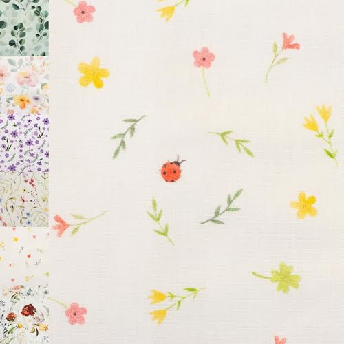 MAGAM-Stoffe Emma Blumen Baumwollstoff ÖKO-TEX Meterware ab 50cm (Marienkäfer)