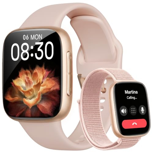 Montre Connectée Femme 1.85 AMOLED 3ATM Etanche Smartwatch Femme avec Appel, Voix de l'IA, pour Samsung iPhone Android, Moniteur de Sommeil/SpO2/Fréquence Cardiaque 110 Sport Calories Podometre Rose