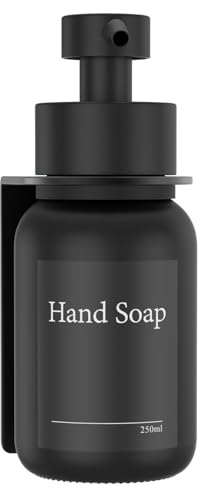 Seifenspender aus Glas, Wandmontage Seifenspender für Küche und Bad, Edelstahl Pumpspender für Flüssigseife, ohne Bohren | 250ml (Schwarz/Schwarz)