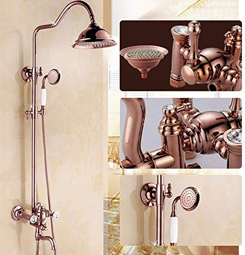 Rose Gold with Diamond Shower Set All Copper Mixing Valve Three-Position Concealed Faucet Fixed Showerheads