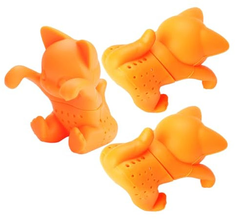 Zerodeko 3stücke Silikon-tee-ei Für Lose Teeblätter Katzenform-sieb Auslaufsicherer Blattfilter Teebeutelhalter Für Tassen Orange