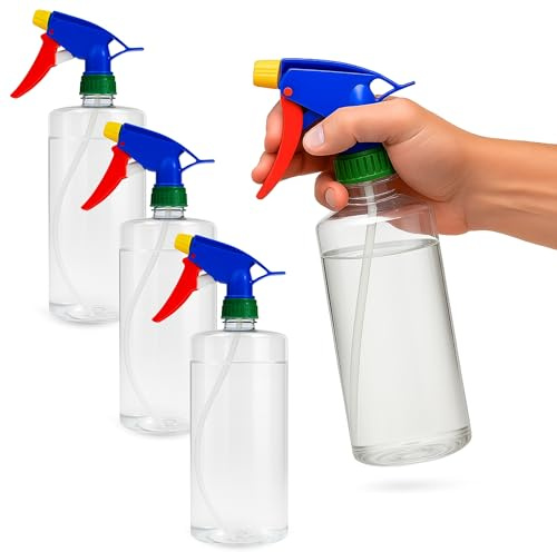 Pulverizador fino de plástico, rociador de plástico, Botella de limpieza, Atomizador Agua, Apto para Regar Plantas de Jardín, Limpieza, Peluquería, Longitud 31 cm, Plástico, 3 unidades, 750 ml