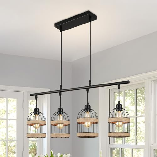 SERBASIC Schwarze Pendelleuchte Esstisch 4 Flammig Höhenverstellbar, E27 Esstischlampe Hängeleuchte Deckenleuchte für Küche, Wohnzimmer, Esszimmer, Café