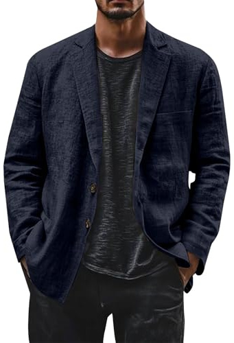 Blazer en lin pour homme - Veste de costume de loisirs légère à deux boutons - Coupe ample - Blazer de bureau - Couleur unie - Polyvalente - Veste de costume à revers cranté - Vestes avec poche