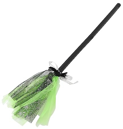 FRCOLOR Escoba Mágica Desmontable para Cosplay de Bruja Halloween Accesorio Divertido y Resistente para Diseño Plateado y Verde con Doble Mango para Fiestas y Disfraces Temáticos