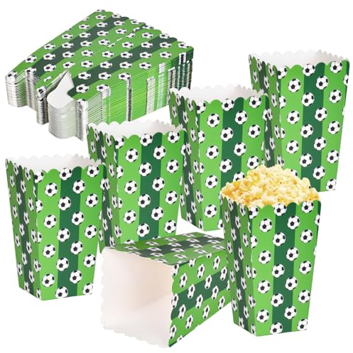 50 Stück Popcorn Boxen Fußball, Fußball PopcornboxenPapiertüten, Fußballmuster Popcorntüten für Süßigkeiten,Snacks, Bäckerei, Geburtstag, Fußball Motto Party