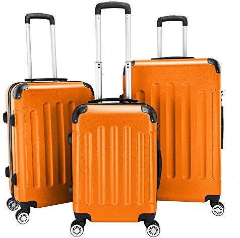3 Piece Luggage Set Carry On Suitcase,20/24/28in Portable ABS Trolley Case,Rolling Hard Shell Travel Suitcases,Lightweight Carry-on and Checked Luggages Set,with Wheels,for Men & Women (Orange)
