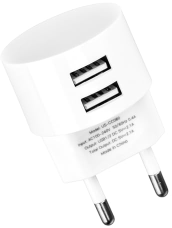 Doble Puerto Adaptador Enchufe USB 5V 2,1A Plano Compatible con Tomas y Alargadores Cargador Rápido para Smartphones Tabletas Reproductores eBooks y Dispositivos USB Múltiples Seguro