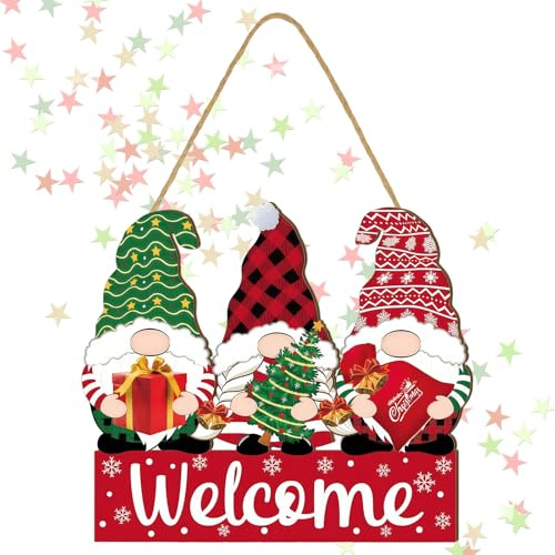 GIUSOBG Frohe Weihnachten Anhänger 34 * 28CM Winter-Türschild Zwerg mit Seil Holz Willkommen Bastelset, Geeignet für Weihnachtstürdekoration, Korridor,Heimdekoration