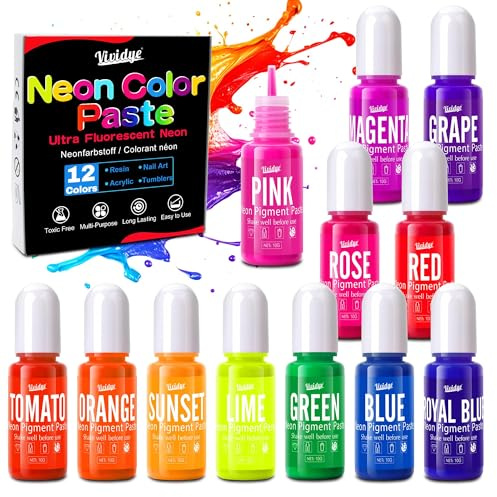 Neon Pigment Paste - 12x10g Concentrated Resin Pigment Paste for Epoxy Resin, Nail Art, Slime, Painting, Candle, Soap Making, Neon Dye for Halloween Decoration, Jewelry, DIY Crafts, Highly Pigmented
