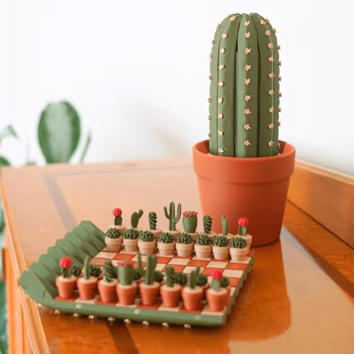 Cactus Chess Set - 3D Printed Cactichess - Roll Up Portable Travel Chess Board - Easy to Store Cactus Magnetic Chess Set, Fun Chess Gift for Plant Lovers