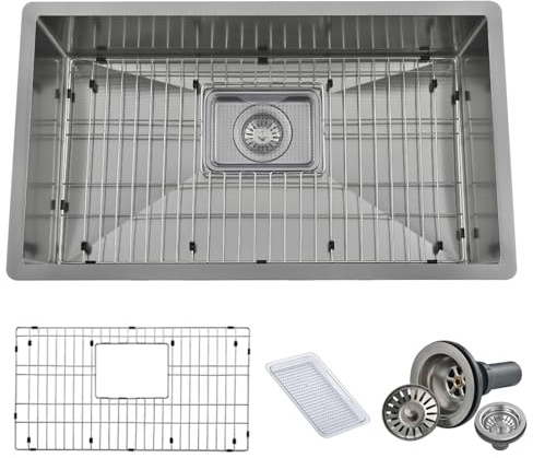XDCXYD Fregadero De Cocina De Empotrar De Borde Estrecho Grande Individual Hecho A Mano De Acero Inoxidable Para Verduras Con Escurridor(80 * 50CM)
