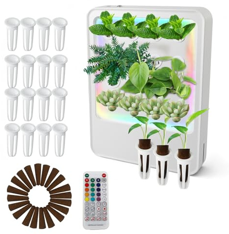 luolety Sistema de cultivo hidropónico, control remoto por aplicación, 16 cápsulas, torre hidropónica ajustable, jardín con luz LED de crecimiento y temporizador automático para semillas de interior
